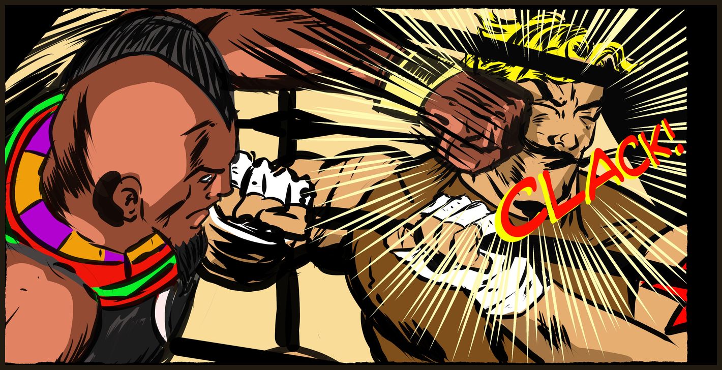 The Borneo Wildman’s fist meets the champ’s jaw — CLACK!