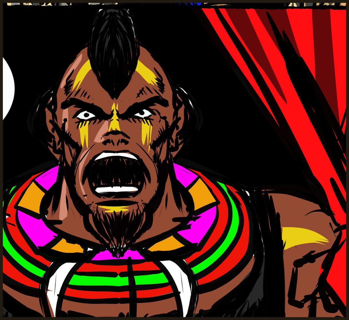 The Borneo Wild Man bursts through the curtain